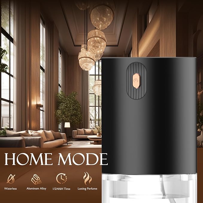 JUANANIUG Waterless Essential Oil Diffuser Portable: Rechargable Aromatherapy Diffuser for Car and Home - Auto Start/Stop Function - 4 Concentration Adjustments and Timers (Black)