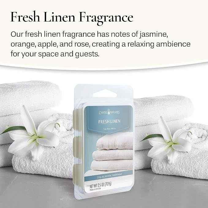 Candle Warmers Etc Classic Wax Melts 2.5oz, Fresh Linen Fragrance (4-Pack) – Each Pack has x4 2.5 oz Wax Melts and 30 Hours of Fragrance – Perfect for bedrooms, Living Rooms, and bathrooms