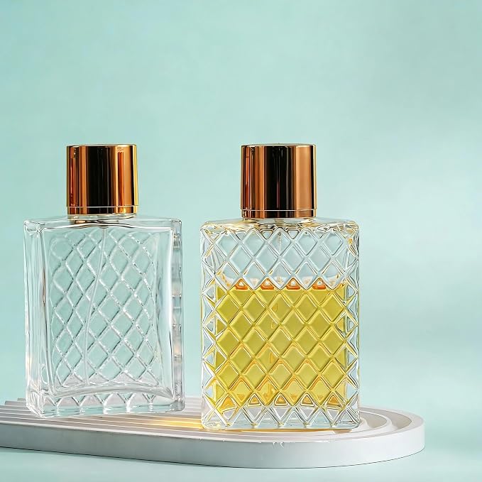 YU FENG 2 Pack Refillable Glass Spray Perfume Bottles Cosmetic Fine Mist Atomizer Bottle Empty Portable Clear Glass Essential Oil Container for Travel & Home, 100ML, 2 Pack