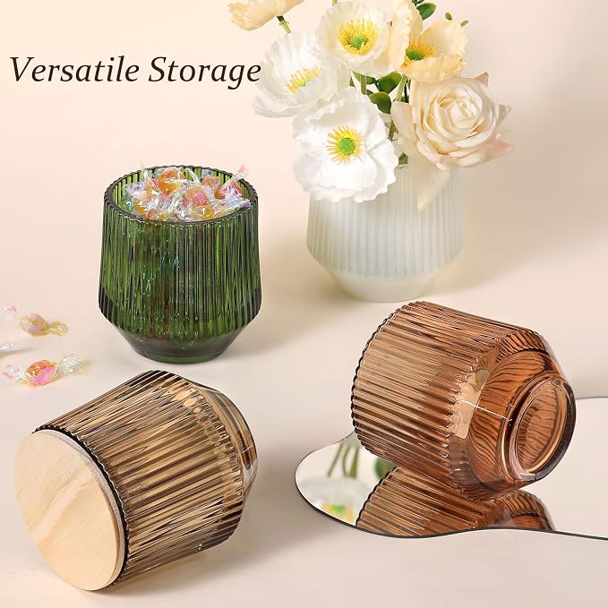 Simeitol 13 OZ Candle Making Kit - 6 Pack Amber Ribbed Glass Jars With Bamboo Lids and Wick Kit for Containers