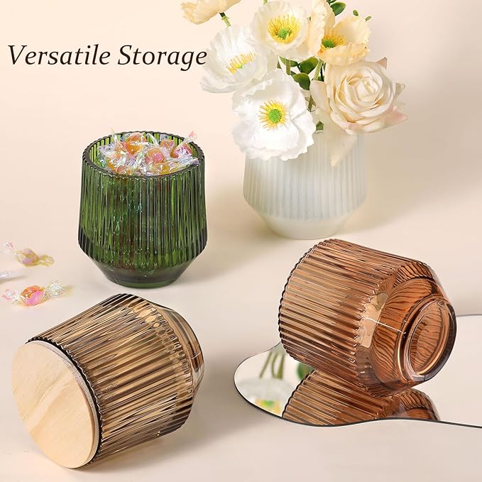 simeitol 13 OZ Candle Jar for Making Candles - 6 Pack Green Candle Jars, Ribbed Glass Candle Jars Bulk, with Bamboo Lids and Candle Wick Kit, Candle Making Kit for Making Candle Containers