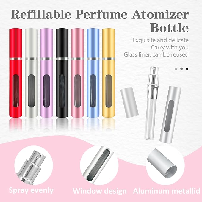 4 Pack Refillable Mini Perfume Atomizer Bottle，Portable Separate Bottles，Travel and Outings Spray Boxes Dispensers 5ml/0.2oz (Silvery)