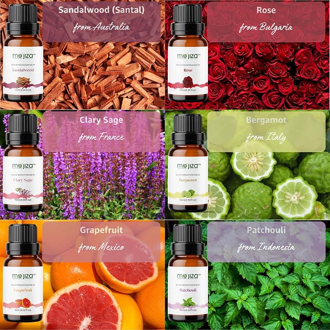 MO'JIZA Pure Aromatherapy Essential Oils Gift Set, 20 Oils-Sandalwood, Rose, Bergamot, Patchouli, Grapefruit, Clary Sage, Jasmine, Lavender, and More, 10ml Each. Certified Kosher, Vegan & Cruelty Free