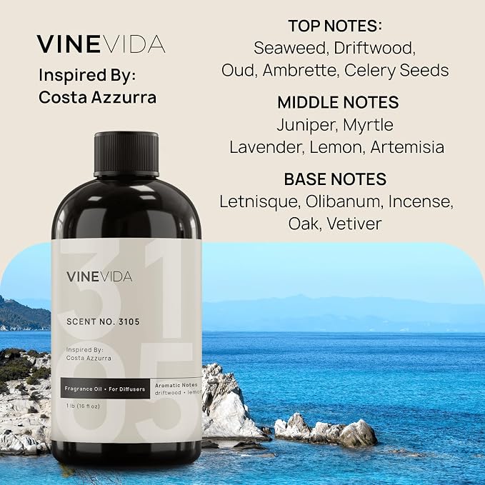 VINEVIDA [16 Oz] Inspired by: Costa Azzurra; Diffuser Oil Refill | Premium Scent Diffuser Oil for Home | Non-Toxic Fragrance