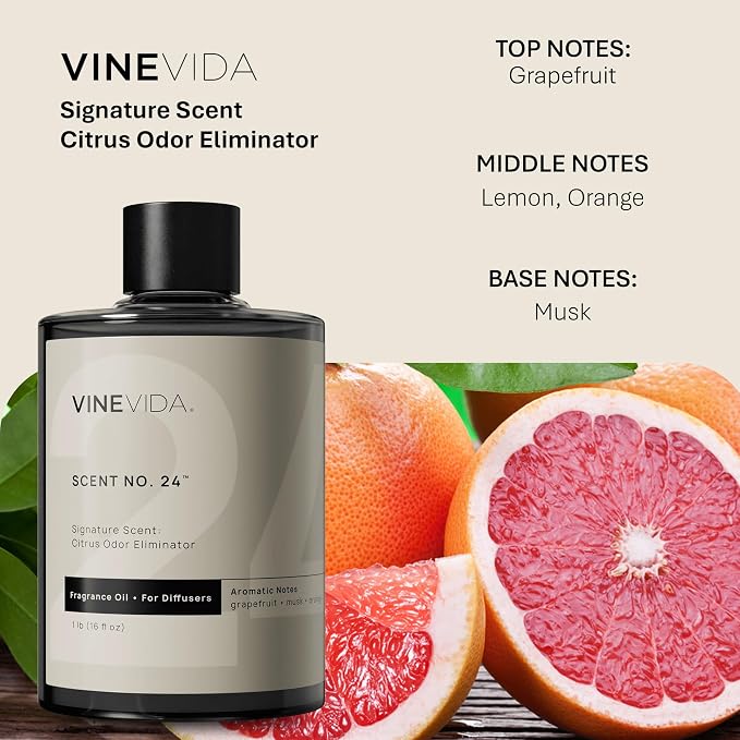 VINEVIDA [16 Fl Oz] Citrus Odor Eliminator Fragrance Oil for Cold Air Diffusers, Essential Oils for Diffuser Oil Refill & Air Freshener Room Spray