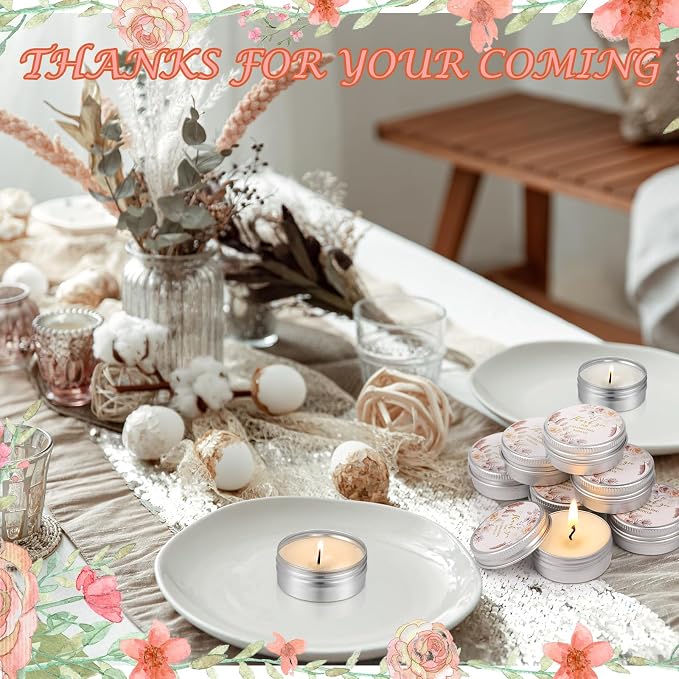 MTLEE 50 Pcs Boho Beige Floral Wedding Candles Gift Favors for Guests 1 Oz Lavender Scented Soy Wax Aromatherapy Candle Favors for Bridal Shower Rustic Wedding Party Guests(Vivid Flower)