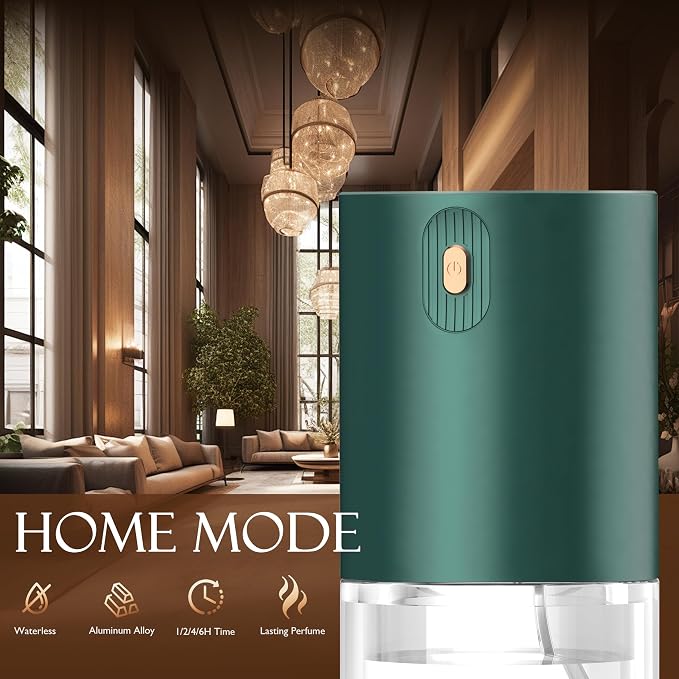 JUANANIUG Waterless Essential Oil Diffuser Portable: Rechargable Aromatherapy Diffuser for Car and Home - Auto Start/Stop Function - 4 Concentration Adjustments and Timers (Dark Green)