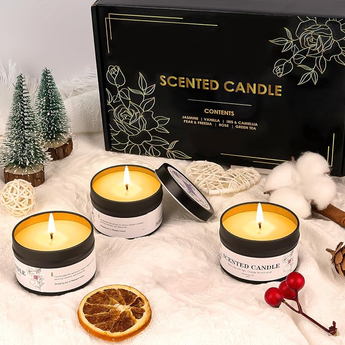 Scented Candles for Women and Men, 6 Pack Aromatherapy Candles for Home Scented, Natural Soy Jar Candle Bulk Gift Set for Christmas Birthday Thanksgiving Mother Coworker