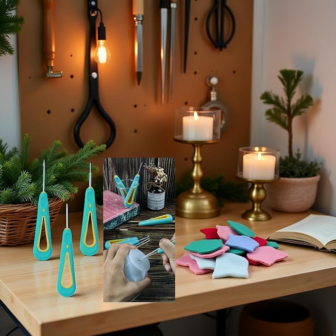 3 Pcs Green Candle Making Punch Needle Tool Set, Round Hole Cone Hand Drills Punch Needle Candles Wick Tools for DIY Silicone Mould Making Punch Candle Making,Round Hole Punch Wicking Needle Tools