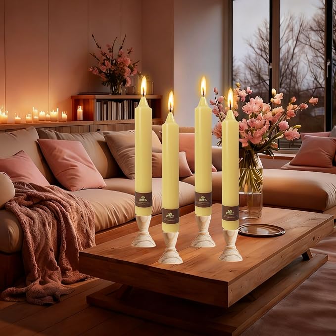 Beeswax Taper Candles 9 inch - 4 Pack Fat Candle Taper Candles Dripless, Smokeless, Unscented Tall Candlesticks - Perfect for Home Decor, Weddings, and Special Occasions