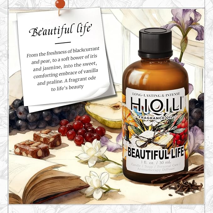 HIQILI Beautiful Life Fragrance Oil, Long-Lasting Scents for Soap Making, Perfume, Skin & Hair Care Products, Handcraft Gifts - 1 Fl Oz