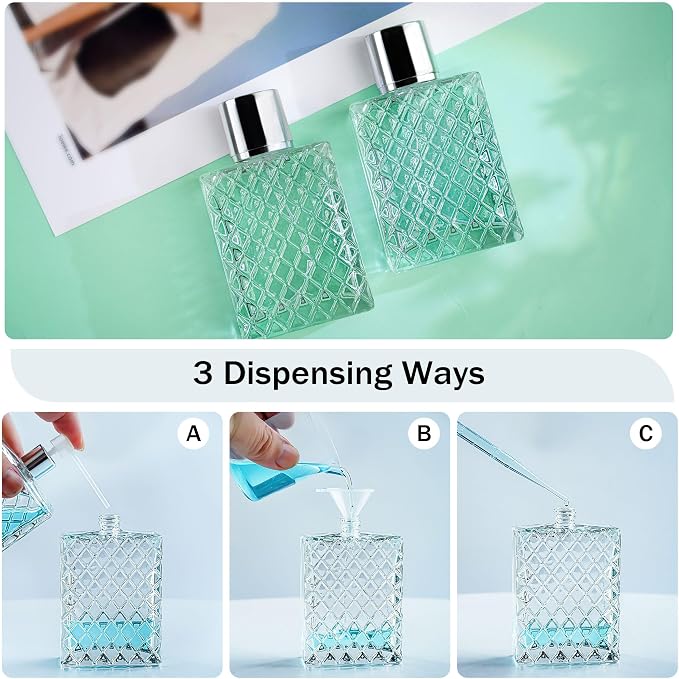 YU FENG 2 Pack Perfume Spray Bottles, 100ml/3.4oz Refillable Glass Fine Mist Atomizer Bottles, Empty Clear Glass Containers for Cologne, Essential Oils & Travel
