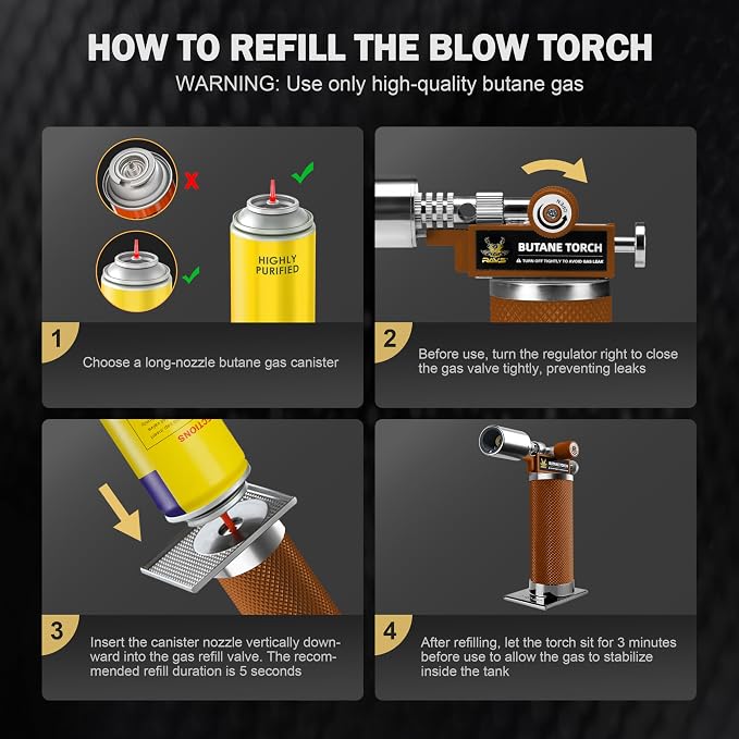 RAVS Butane Torch Lighter, Premium Metal Kitchen Torch with Adjustable Flame & Safety Buckle, Cooking Torch for Creme Brulee, BBQ, Welding, DIY, Brown, Butane Gas Not Included