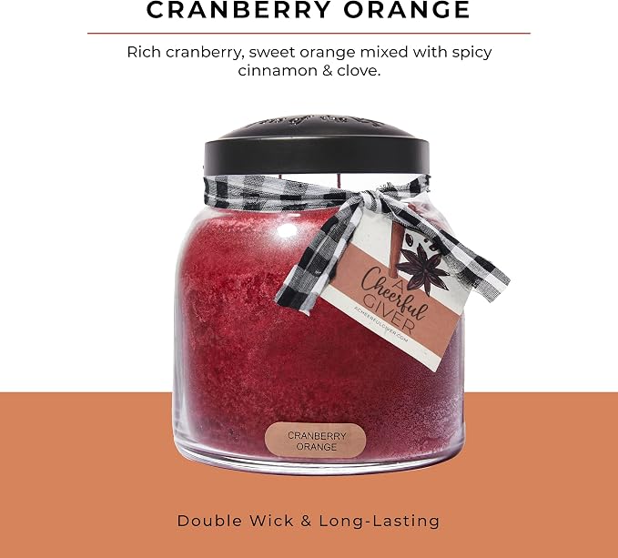 A Cheerful Giver - Cranberry Orange - 34oz Papa Scented Candle Jar with Lid - Keepers of the Light - 155 Hours of Burn Time, Gift for Women, Red