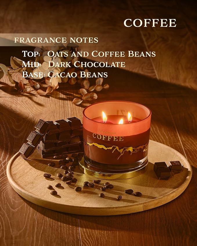 Coffee Scented Candles - 100% Natural Soy Wax - Large 3 Wick Jar Candle - Up to 50 Hours Burning Time - Candles for Home - Gift-Ready Candle for Men & Women - Aromatherapy Candles