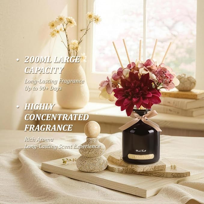 COCORRÍNA Reed Diffuser Set, 6.7oz Flower Reed Diffuser with Sticks,Black Forest Essential Oil, Long Lasting Home Fragrance for Bathroom, Bedroom & Shelf Decor, Aesthetic Gift for Women