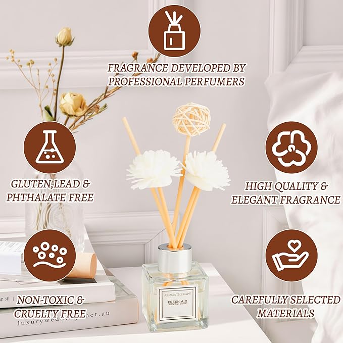 Reed Diffuser Set, 1.7 fl oz Scent Diffuser with Sticks, Jasmine Scent for Bathroom Accessories Shelf Decor, Air Fresheners for Home, Home Fragrance Products, House Office Room Decor Aesthetic Gift