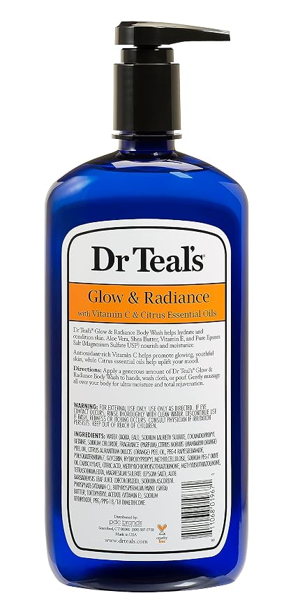 Body Wash with Pure Epsom Salt, Glow & Radiance, Vitamin C & Citrus Essential Oils Teal's, 24 fl oz