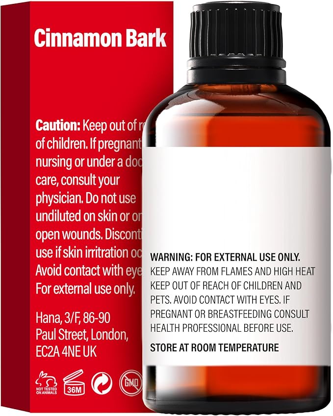H'ana Cinnamon Bark Oil - 1.02 Fl Oz Cinnamon Bark Essential Oil for Hair, Skin, Diffuser, Aromatherapy & DIY