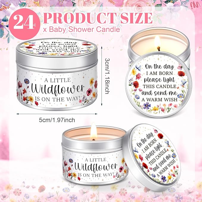 MTLEE 24 Pcs Wildflowers Baby Shower Party Favors Candles Lavender Scented Baby Shower Favors for Guests Rustic Tealights Candles Gender Reveal Return Gifts (1.2 oz, Colorful)