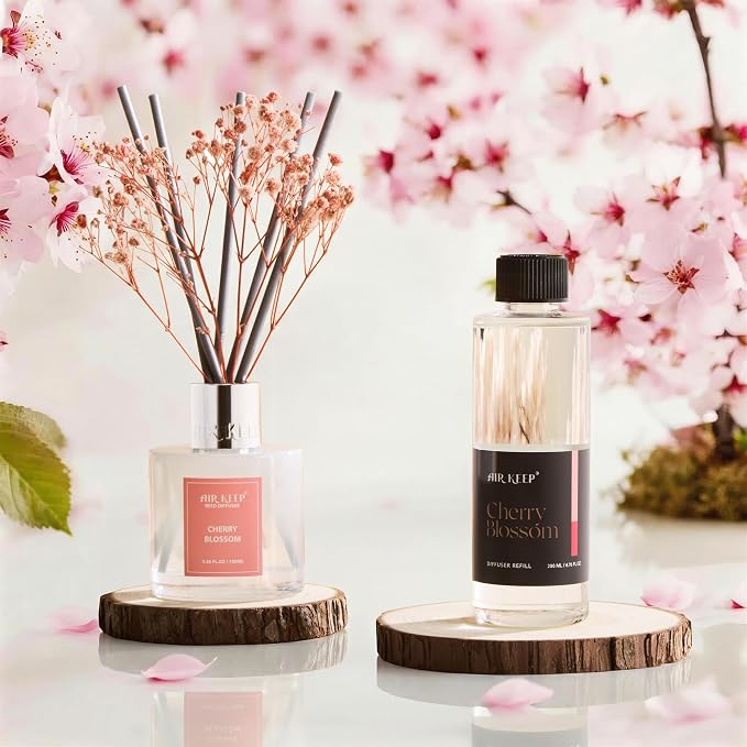 Airkeep Cherry Blossom Reed Diffuser Refill – 6.76 fl oz – Premium Scented Oil for Home Aromatherapy – Long-Lasting Fragrance for Reed Diffusers – Perfect for Bathroom, Bedroom & Home Decor