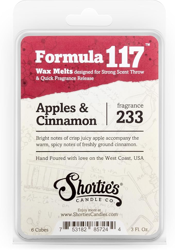 Shortie's Candle Company Apples & Cinnamon Premium Wax Melts - 3 Oz., Strong & Long Lasting, Non-Toxic - Made with Essential & Natural Oils - Formula 117