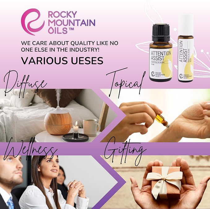 Rocky Mountain Oils Attention Assist Essential Oil Blend with Essential Oils - Energizing Essential Oil for Focus - 15ml, Best for Essential Oil Diffuser