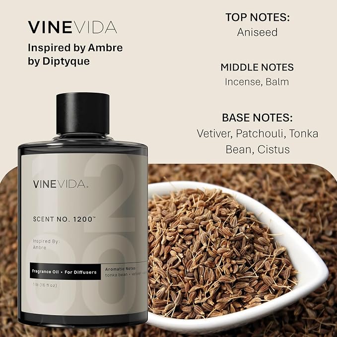 VINEVIDA [16 Fl Oz] Scent NO. 1200 Fragrance Oil for Cold Air Diffusers, Aromatic Notes of Aniseed, Incense, Balm, Patchouli & Cistus Essential Oils for Diffuser Oil Refill & Air Freshener Spray