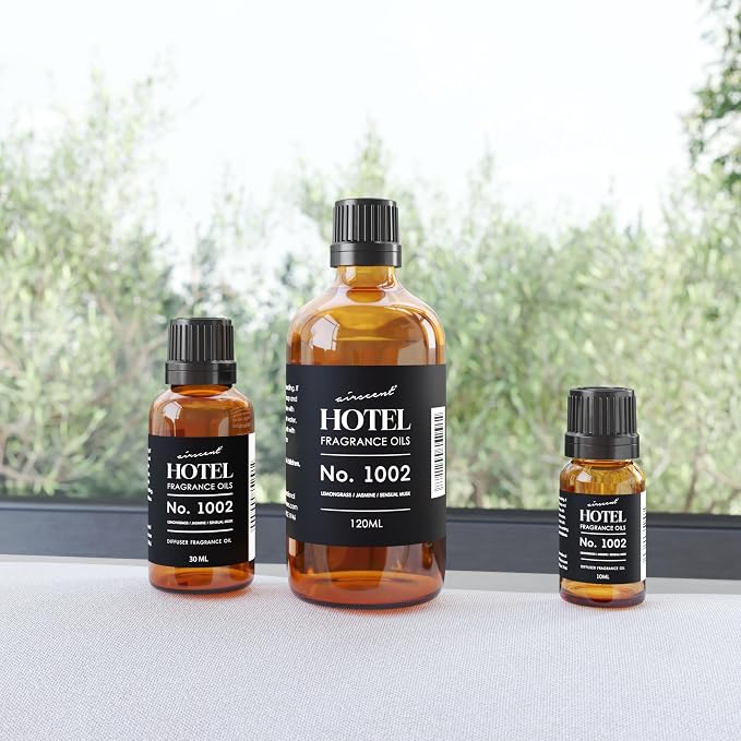 AirScent Hotel Diffuser Oil No. 1002 - Lemongrass Jasmine Amber - Hotel Scent Dupe - Premium Fragrance Oil for Ultrasonic and Waterless Diffusers and Crafting - 10 mL, .34 fl oz Glass Dropper Bottle