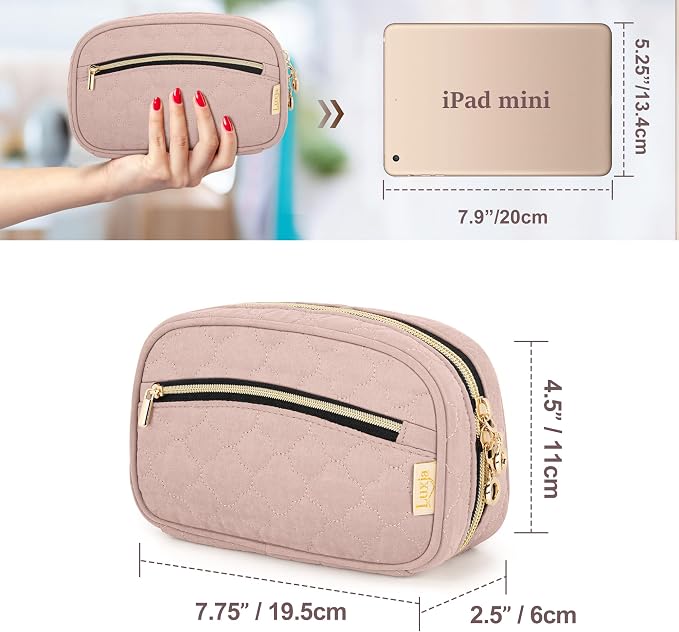 LUXJA Essential Oil Organizer -Holds 10 Bottles (5ml-15ml, Also Fits Roller Bottles), Travel Case for Essential Oils with Zipper Pockets (Bag Only),Pale Rose
