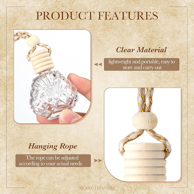 BBTO 50 Pcs Hanging Car Air Freshener Car Diffuser Bottles Empty Glass Perfume Bottle Freshener Diffuser Bottle Pendant for Essential Oil Fragrance Aromatherapy Ornament(Shell)