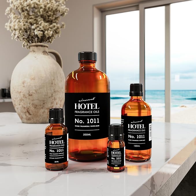 AirScent Hotel Diffuser Oil No. 1011 - The Beach Villas Scent - 10 mL | Thyme Palmarosa White Musk - Fragrance Oil for Ultrasonic and Waterless Diffusers and Crafting - .34 fl oz Glass Bottle