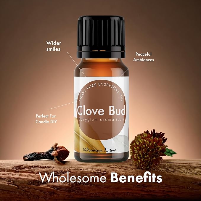 Clove Essential Oil for Teeth, Gums & Oral Care | Spicy, Earthy Scent | 100% Natural | for Hair, Skin & Candle Making, 0.34 fl oz