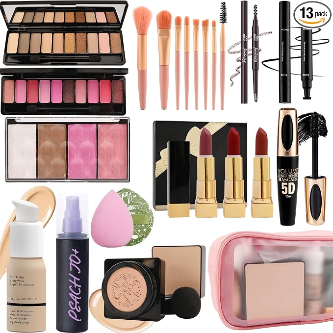 All in One Makeup Kit for Women Full Kit,Travel Makeup Kit for Teens,Makeup Gift Set with Everything,Foundation Eyeshadow Lipstick Eyebrow Blush Powder, Mother's Day Make Up Gift Set for Women Mom-D