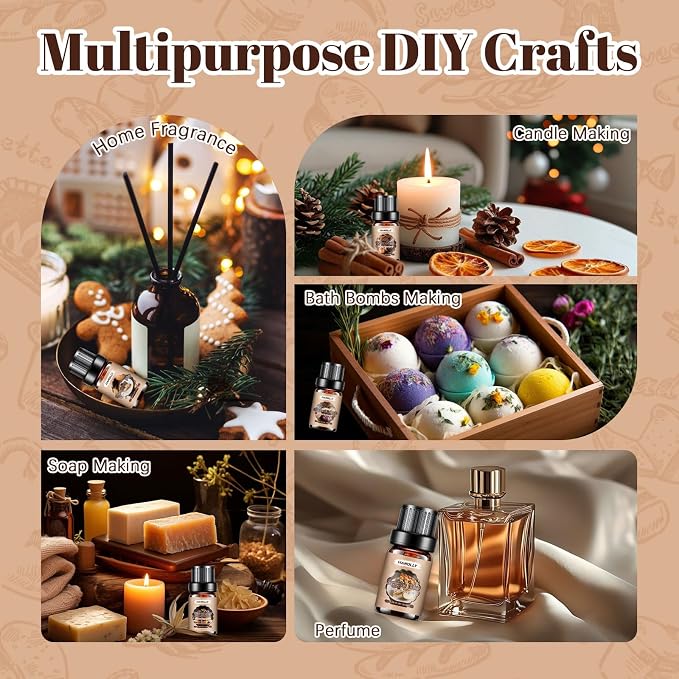 Bakery Essential Oils Set, Premium Fragrance Oil for Diffusers, Scented Oils for Soap & Candle Making, Pumpkin Pie, Apple Pie, S'Mores, Red Velvet Cake, Strawberry Shortcake,Glazed Donut
