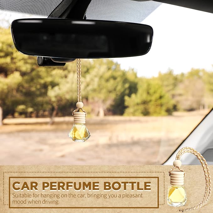BBTO 50 Pcs Hanging Car Air Freshener Car Diffuser Bottles Empty Glass Perfume Bottle Freshener Diffuser Bottle Pendant for Essential Oil Fragrance Aromatherapy Ornament(Rhombus)