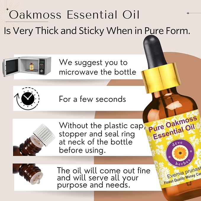 dève herbes Oakmoss Essential Oil (Evernia prunastri) with Glass Dropper | Pure | Non-Sticky | Non-Greasy | Lightweight | Men & Women | All Skin Types | Steam Distilled 120ml (4 oz)