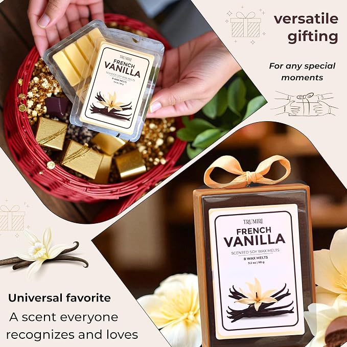 TRUMIRI French Vanilla Scented Wax Melts - Made with Non Toxic Soy Wax and Essential Oils - Long Lasting Strong Scent Pet Safe Candle Wax Cubes Tarts for Warmers - Fall Christmas