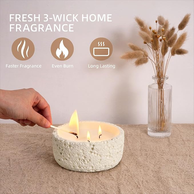 Viyffo 20oz Large Citronella Candles Outdoor, 3 Wick Citronella Candle, Non Toxic Soy Candles for Women, Matte Ivory Ceramic Jar, Outdoor Candle for Patio, Porch, Backyard, Deck & Summer Decor