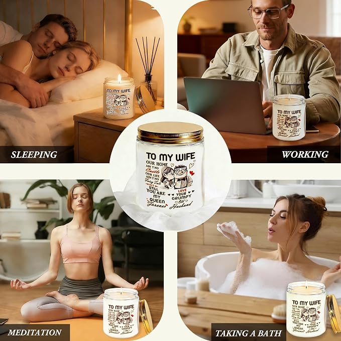 to My Wife Gifts - Birthday Gift for Wife from Husband, Christmas Gifts for Her, Anniversary Valentine's Day Wedding Bride Present, Romantic Lavender Scented Candle - White