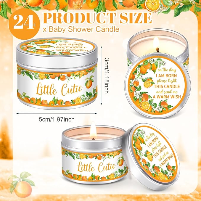 MTLEE 24 Pcs Mandarin Orange Baby Shower Party Favors Candles Lavender Scented Baby Shower Favors for Guests Rustic Tealights Candles Gender Reveal Return Gifts (1.2 oz, Orange)