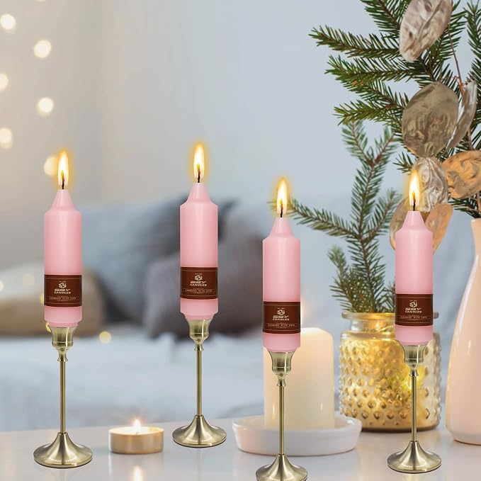 5 inch Short Taper Candle 4 Pack Handmade Pink Chunky Candles for Candle Sticks Unscented Pastel Candlesticks for Holiday Wedding Dinner Party Seasonal Celebration Birthday Home Decoration