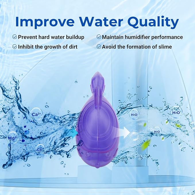Funmit Humidifier Cleaning Fish, 6 Pack Humidifier Cleaner for Humidifiers and Fish Tanks, Purifies Water, Prevents Hard Water Build-Up, Reduces Scale, Purple