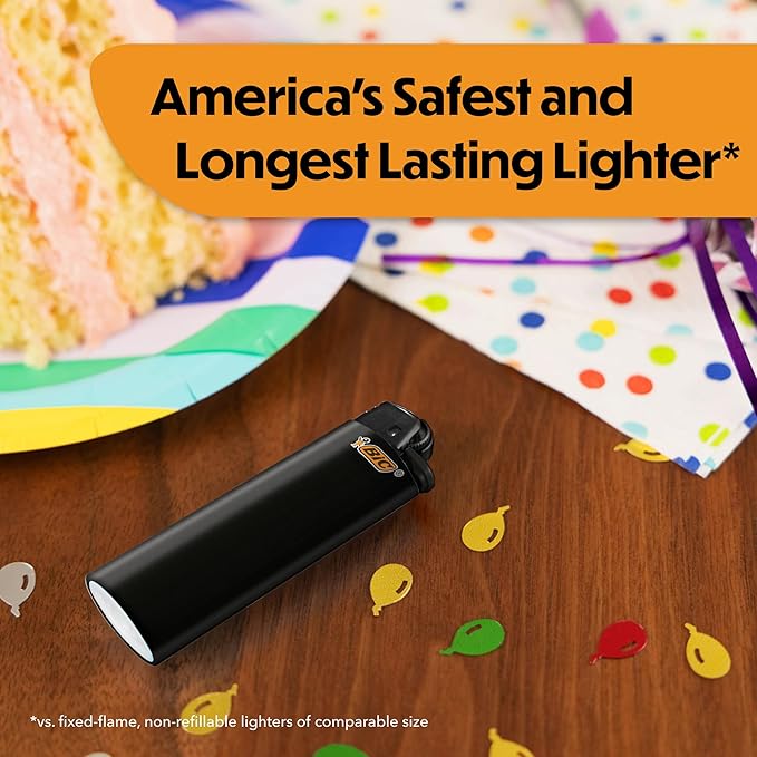 BIC Maxi Pocket Lighters, Safe and Reliable, Long-Lasting Pocket Lighters for Everyday Use, All-Black, 8-Pack