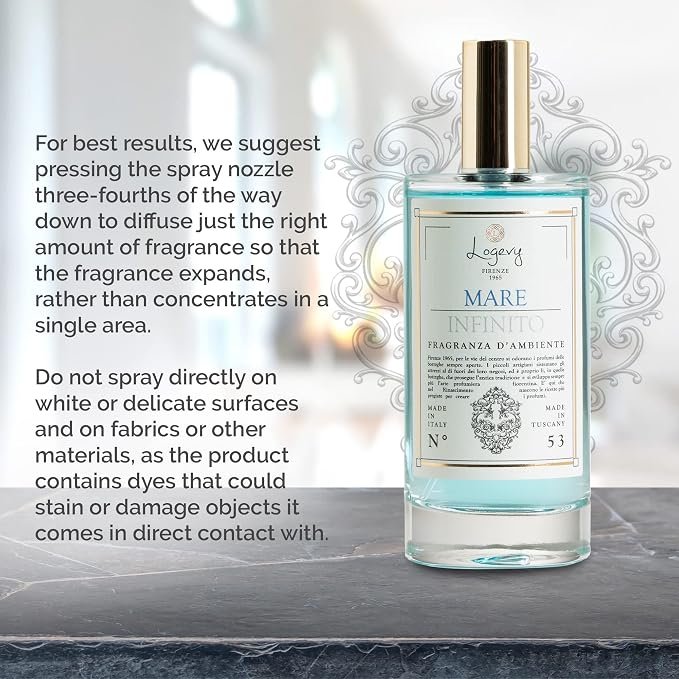 Logevy Firenze 1965 Mare Infinito – Infinite Sea Luxury Home Fragrance Spray from Master Perfumer in Italy with Refreshing Notes to Captivate the Senses & Enliven Any Room – 100ml