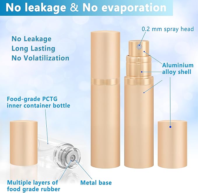 Travel Refillable Perfume Atomizer Bottle 5ml Leakproof Travel Perfume Refillable Bottle, Perfume Atomizer (Gold)