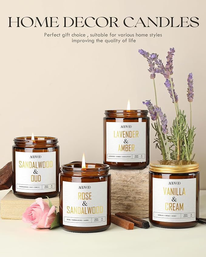 AOOVOO Vanilla/Lavender/Sandalwood/Rose Candles - 36 oz Scented Candles, Aromatherapy Candle, Soy Candle for Home Scented
