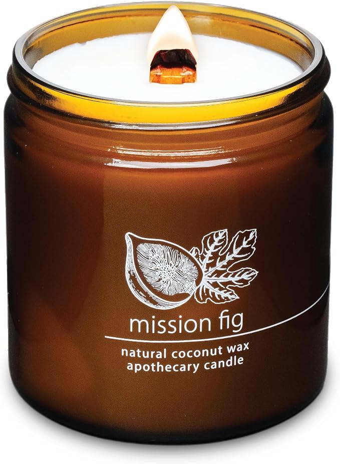 Hemlock Park Mission Fig Apothecary Scented Candle | Crackling Wood Wick, Botanical Fragrance & Coconut Apricot Wax | Up to 80 Hour Burn Time | 16 oz | Made in USA