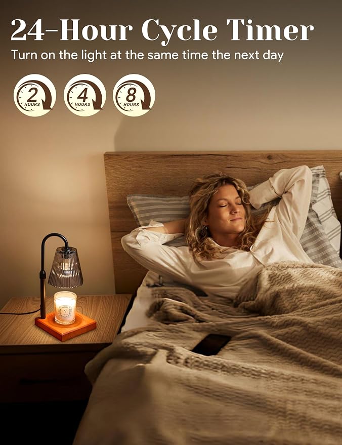 Candle Warmer Lamp with Timer, Dimmable Candle Warmer for Home Decor, Birthday Gifts for Women Mom, Adjustable Height Wax Melt Warmer with 2 Bulbs, Black