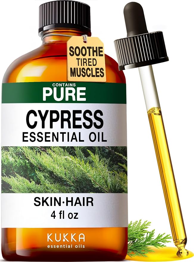 100% Pure Cypress Oil - 4 Fl Oz Cypress Essential Oil for Hair, Skin, Diffuser, Aromatherapy & DIY Soap Making Scent